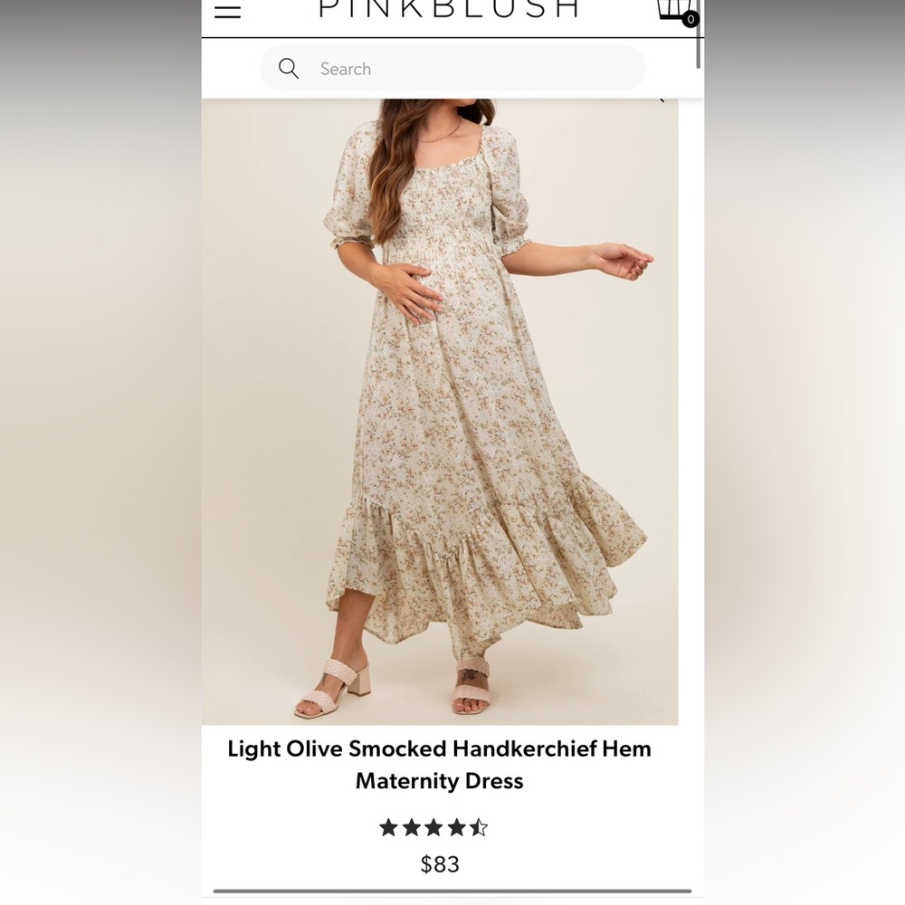 Light Olive Smocked Handkerchief Hem Maternity Dress